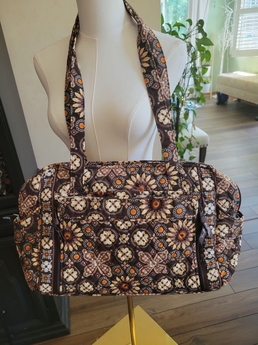 Vera BradleyQuilted Stylish Floral DiaperTote Bag in Brown and Cream - Women Bag